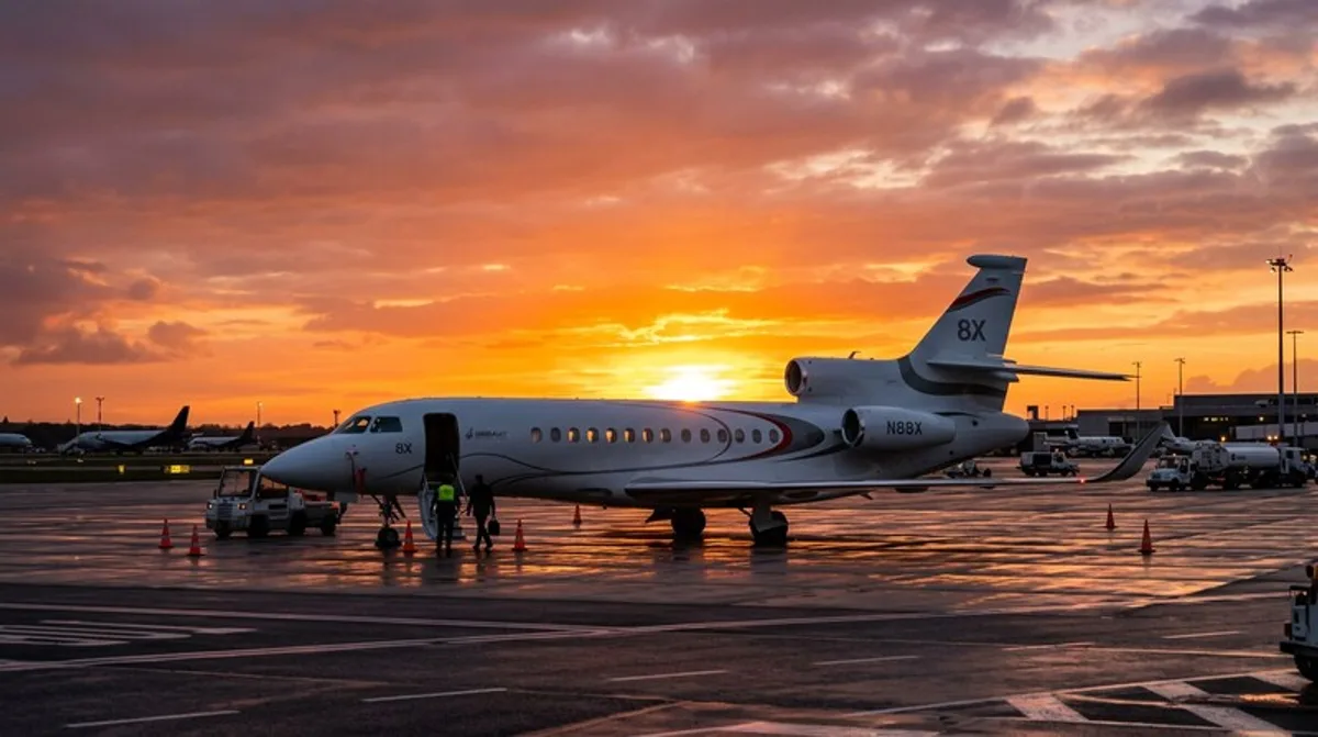 Jet privé sur l'aire de stationnement